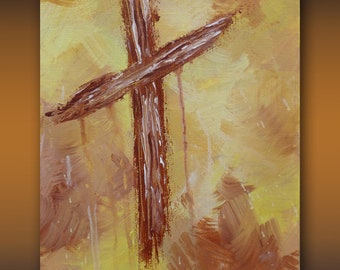 Original Christian Cross 8x10 Yellow Acrylic Gallery Wrap Canvas Fine Art Painting