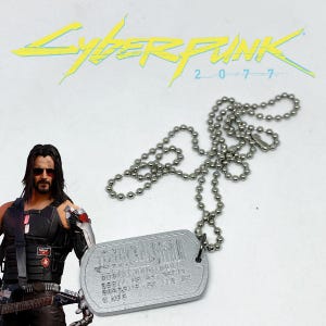 Handmade Custom Cyberpunk 2077 Johnny Silverhand Nameplate Dog Tags Pendant Necklace Game