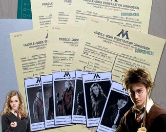 Niestandardowa replika dokumentu rejestracyjnego Harry'ego Pottera, pochodzącego z rodziny mugoli, Ministerstwo Magii