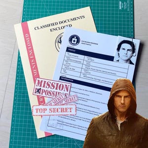 Anpassad replika av Mission Impossible Agent-profildokument, filmrekvisitasamling