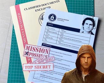 Zestaw dokumentów profilu agenta z Mission Impossible w niestandardowej repliki, kolekcja rekwizytów filmowych