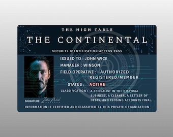Handmade Custom John Wick  ID Card Continental The High Table Movie Prop Replica Memorabilia Collection