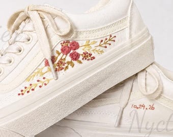 Custom Vans Low-top , Bridal Flowers Embroidered Shoes, sunflower Flowers Embroidered Sneakers