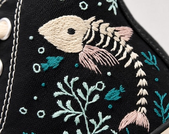 Benutzerdefinierte hoher Spitze, Brautblumen gestickte Schuhe, Hochzeitsblumen Fischstickerei Turnschuhe