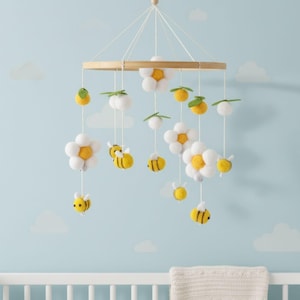 Lemon & Bee Baby Mobile – Felt Crib Decor, Bumblebee Flower Nursery Gift for Newborns
