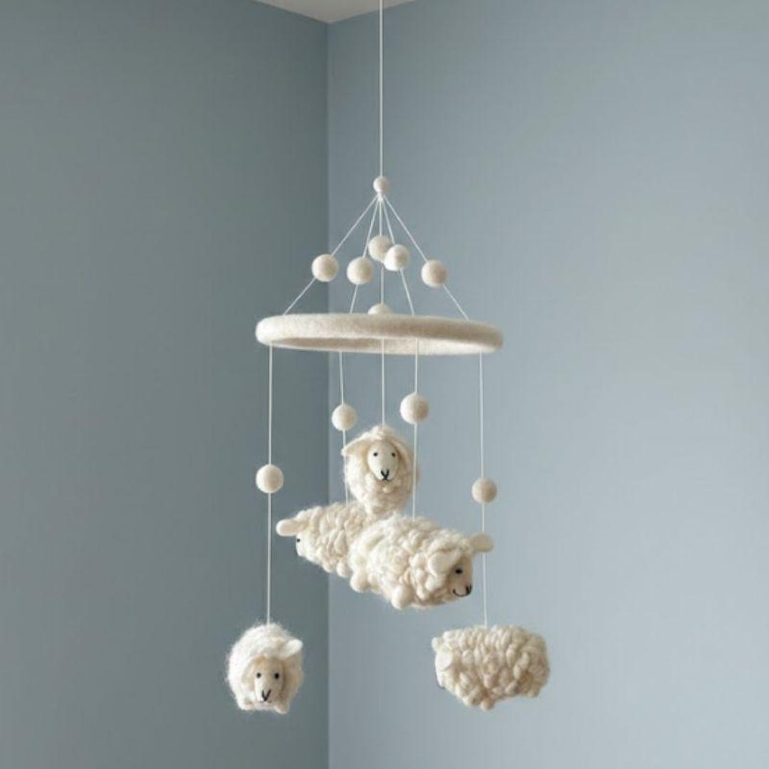 Wool Felt Sheep Baby Mobile – Neutral Nursery Crib Decor | Crib Mobile ...