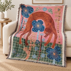 Wandteppich mit Greyhound-Blumenmuster | Gewebter Hunde-Wandbehang | Sofadecke im Cottagecore-Stil, verspielte Natur-Wohndekoration