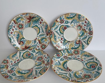 Set van 4 vintage porseleinen theekopschotels met bloemen en gouden rand