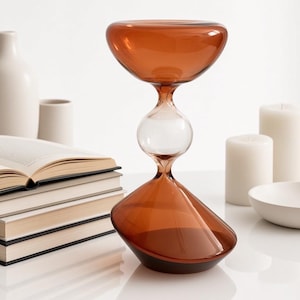 Vintage 1970s Amber Glass Hourglass 20cm Mid Century Modern MCM Decorative Sand Timer Retro Home Decor