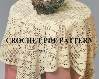Crochet PDF Pattern: Rose Filet Tablecloth 52" Inch Square