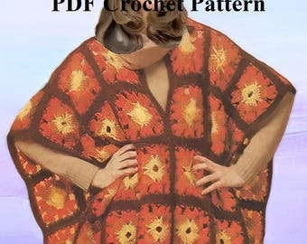 Crochet PDF Pattern: Ladies' Granny Square Poncho