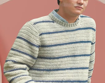 Crochet PDF Pattern: Mens' Striped Pullover