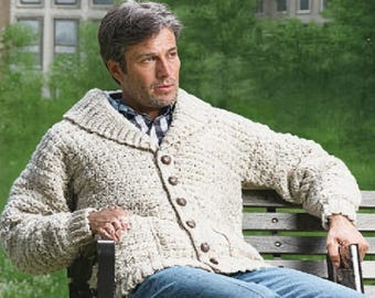 Crochet PDF Pattern: Men's Shawl Collared Cardigan