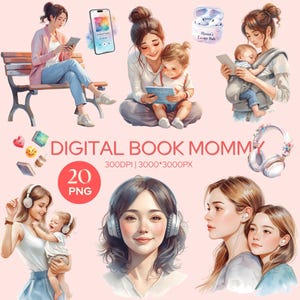 Watercolor Audiobook Girlie, E-reader Case, Headphone Gadgets, Book Lover Mother's Day Greeting Card, Transparent Commercial Use Booktok PNG