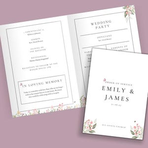 Wildflower Wedding Order of Service | Printable Ceremony Program with Hymns | Editable Canva Template
