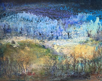 Dipinto originale Paesaggio astratto / acrilico con cera d'api