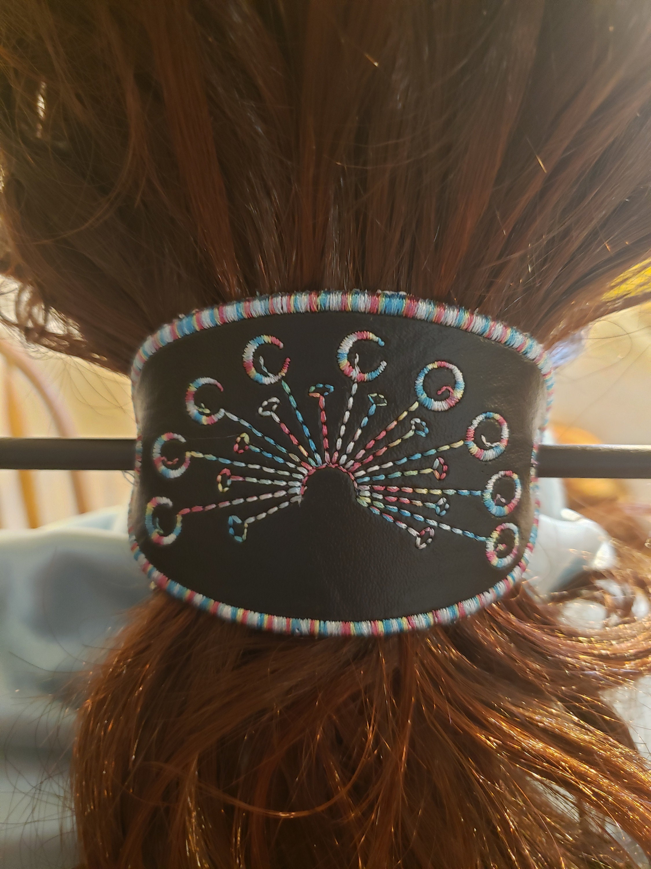 Bun Cover With Stick, Black Vinyl With Variegated Rainbow Etsy