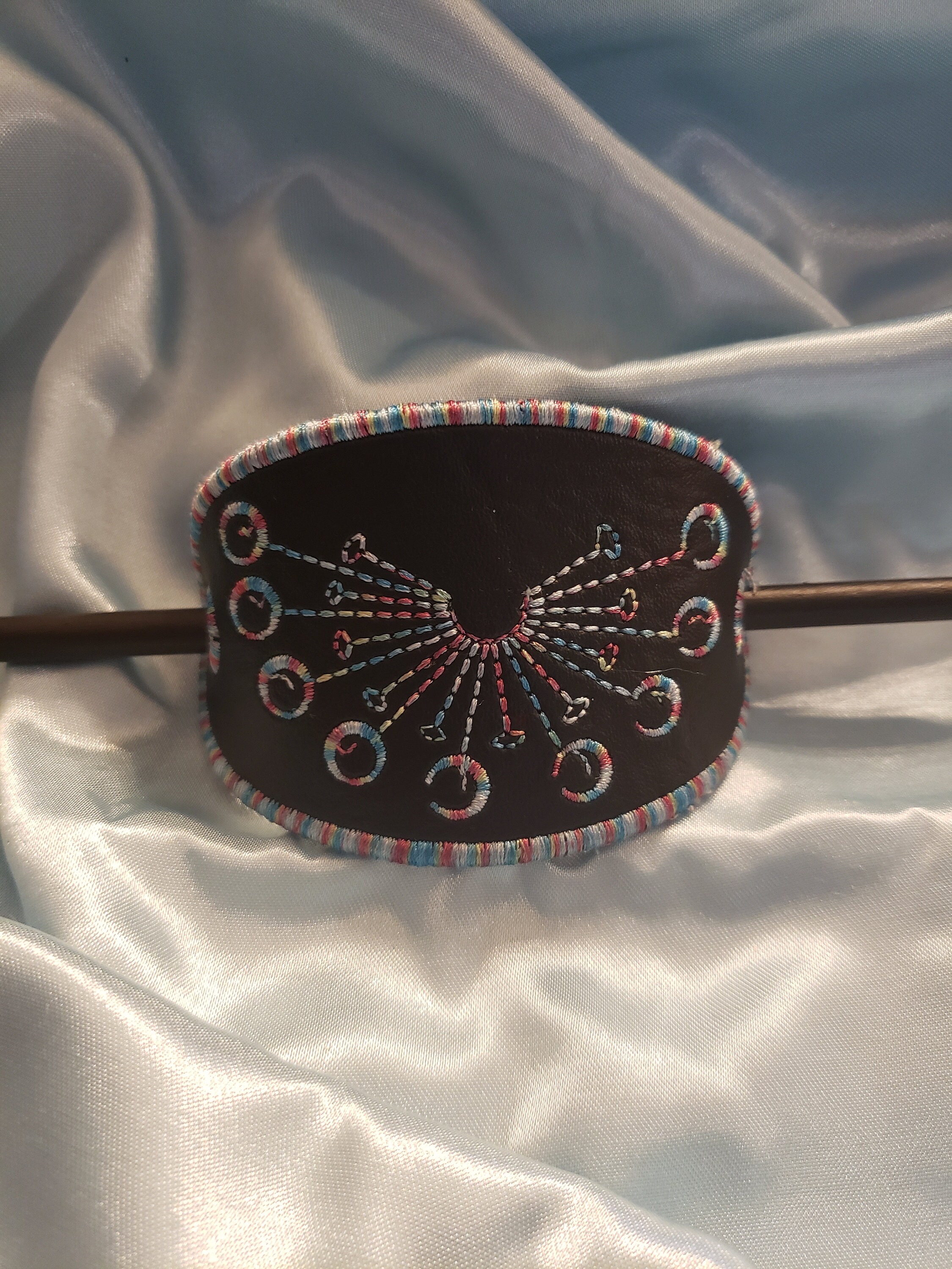 Bun Cover With Stick, Black Vinyl With Variegated Rainbow Etsy