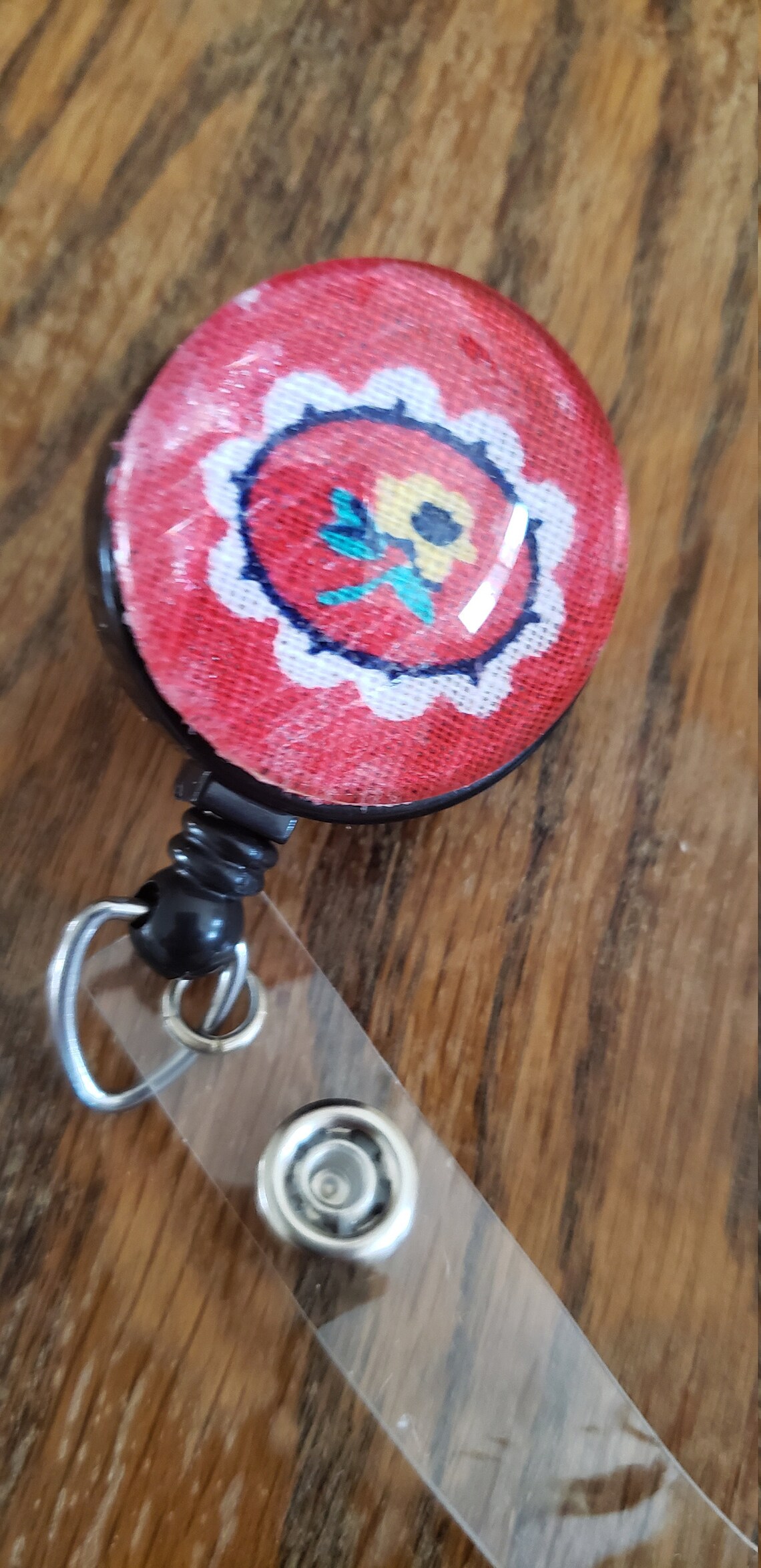 Red Flower Badge Holder Etsy