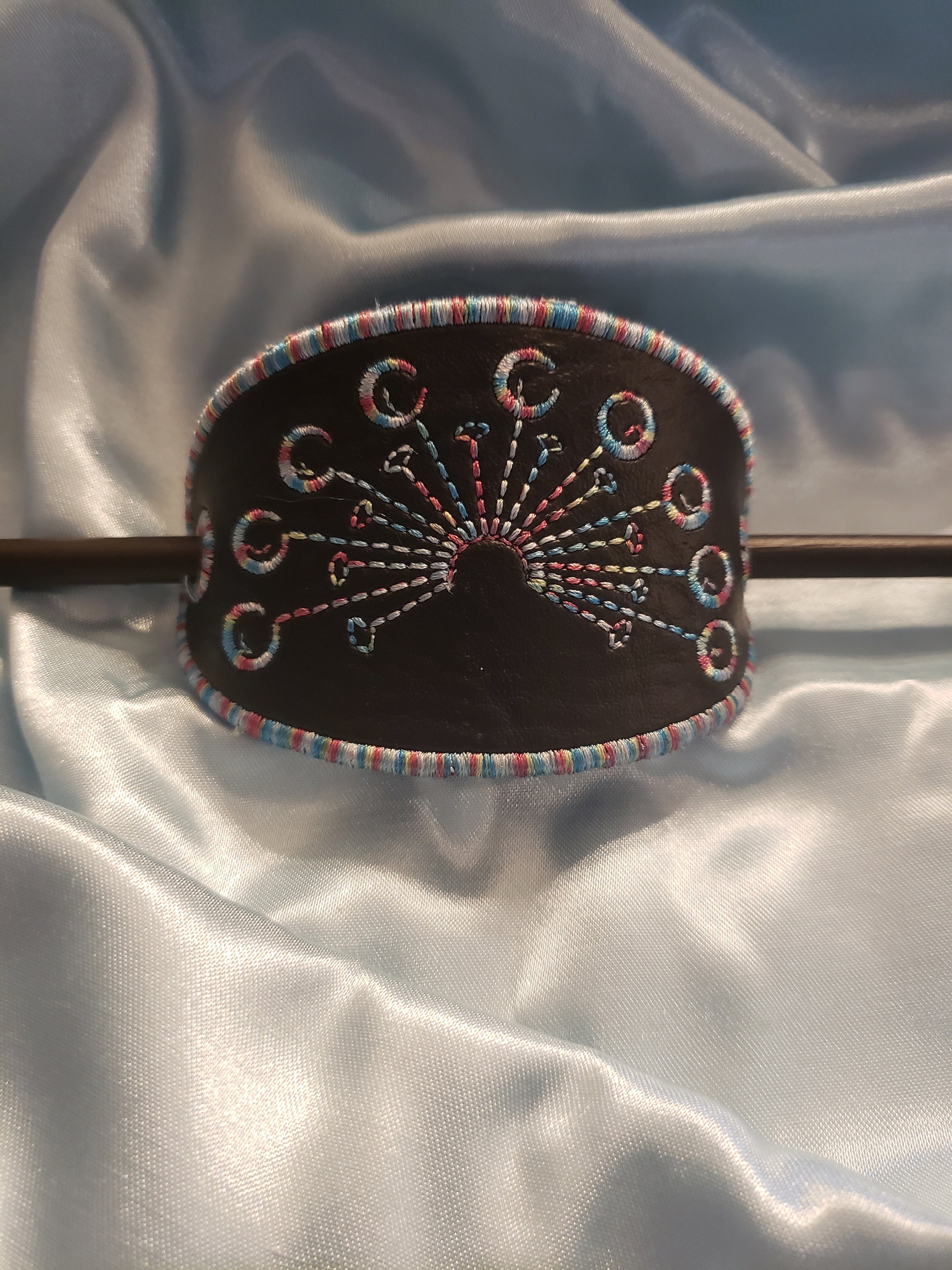 Bun Cover With Stick, Black Vinyl With Variegated Rainbow Etsy