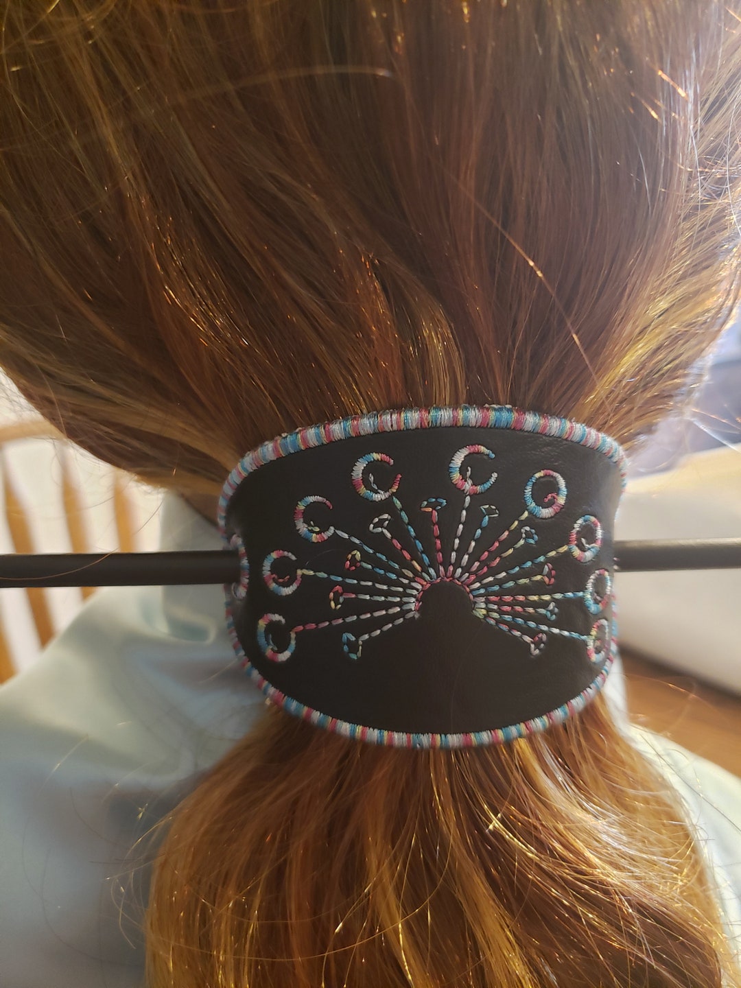 Bun Cover With Stick, Black Vinyl With Variegated Rainbow Etsy