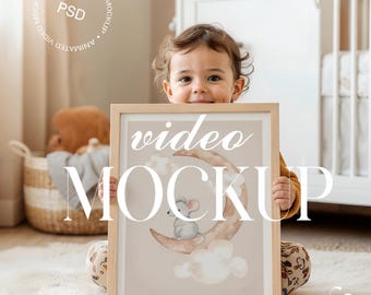 Nursery Video Mockup | Animated Kids Art Mockup | Print Poster Mockup Video | Animated PSD Mockup |