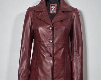 Handmade Maroon Lambskin Leather Blazer | Slim Fit Women's Jacket