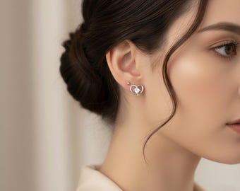 Dainty Heart Swirl 925 Sterling Silver Stud Earrings