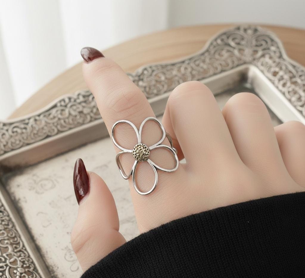 Jolie Bague Marguerite En Argent 835 – Vintage Et Délicate