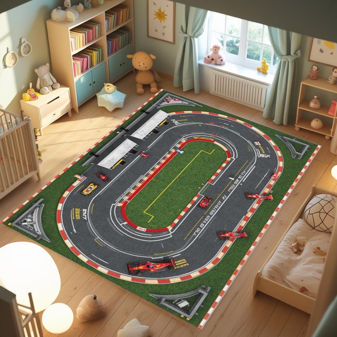 Car Racing Rug Kids Race Track Kids Area Rug , Car Road Play Rug for Playroom and Bedroom ...