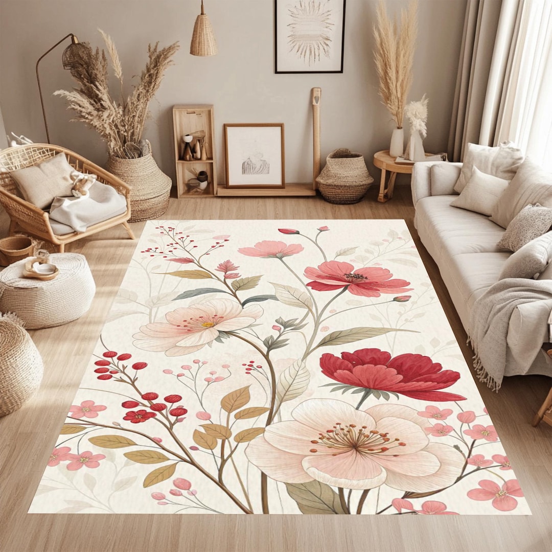 Floral Botanical Area Rug,vintage Watercolor Flower Carpet,soft Pastel ...