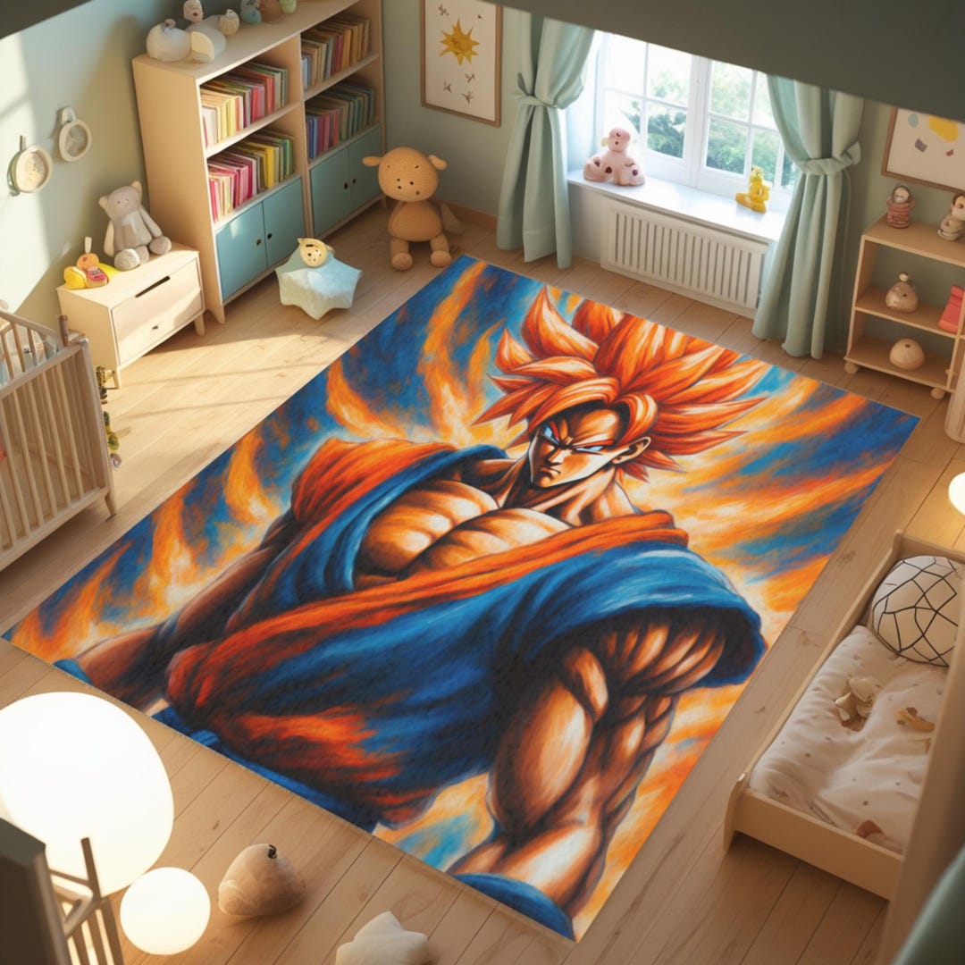 Power Rug Anime Power Rug, Bold Orange & Blue Design, Custom Size, Non-slip - Etsy