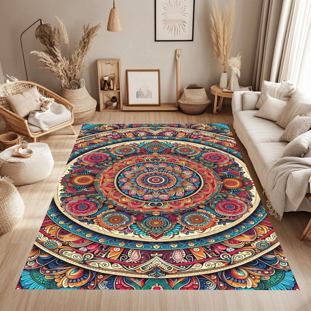 Colorful Mandala Area Rug, Washable Non-slip Boho Floor Decor - Etsy