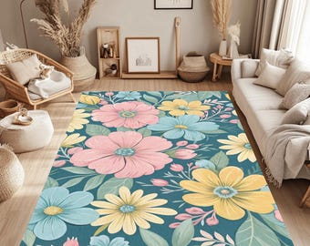 Tapete floral em tons pastel com estampa botânica suave para quarto de bebê, sala de estar e decoração de casa.