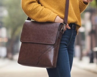 Shoulder Leather Bag Pattern PDF – DIY Crossbody Messenger Bag Template with Zipper