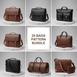 Pacchetto di 25 modelli per borse in pelle / Borse a tracolla, zaini e tote bag fai da te (modelli digitali)