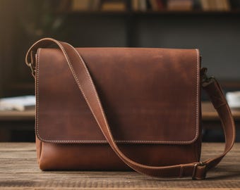 Leather Messenger Bag Sewing Pattern – DIY Crossbody Satchel Template (PDF)