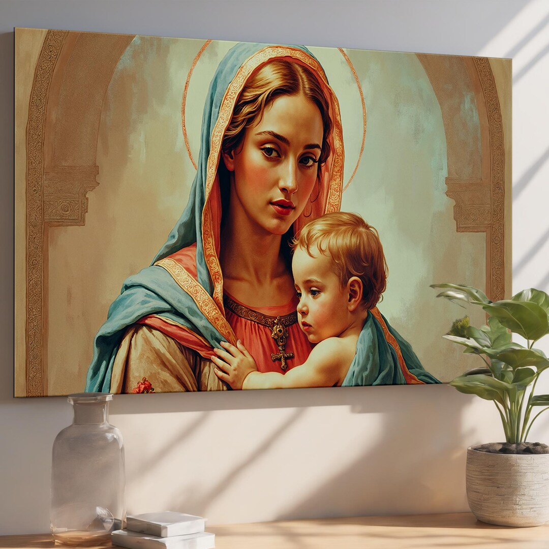 Virgin Mary Baby Jesus Tempered Glass Wall Art – Christian Catholic ...