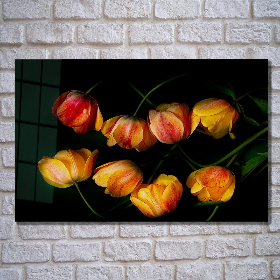 Golden Tulips Tempered Glass Wall Art – Elegant Floral Decor - Etsy