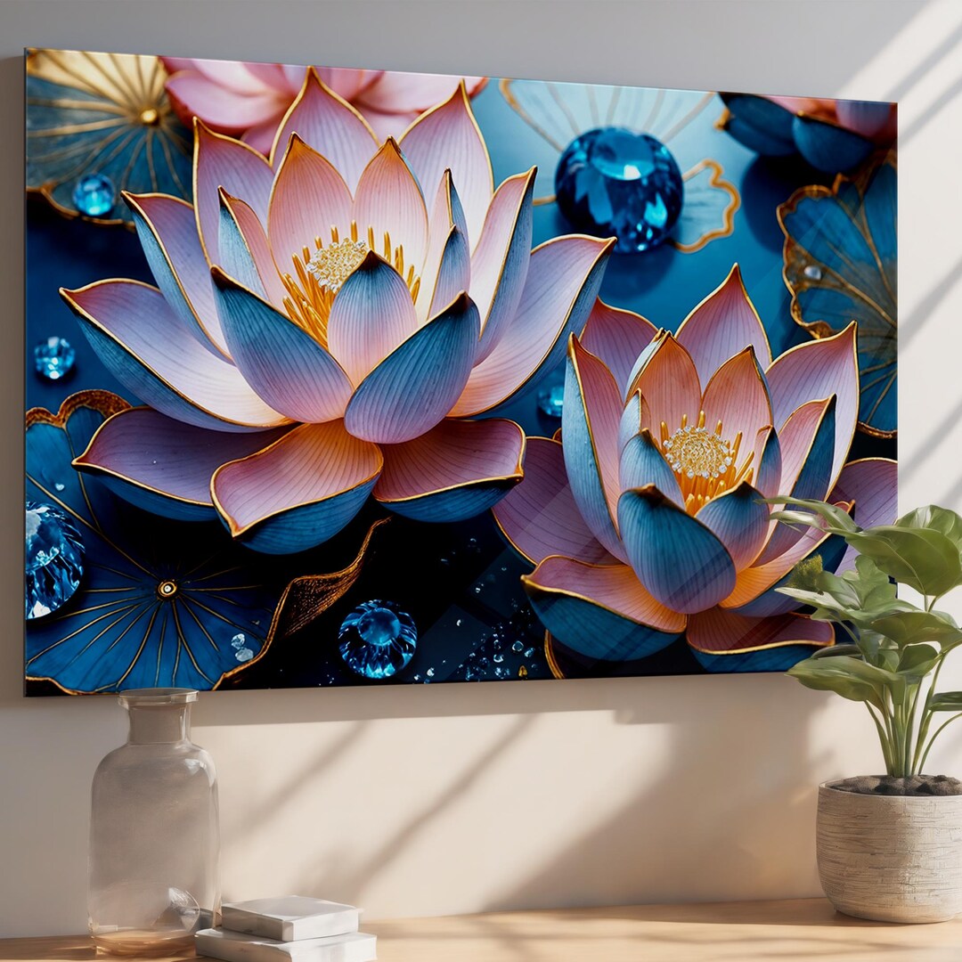 Blue Lotus Flower Tempered Glass Wall Art – Modern Floral Decor - Etsy