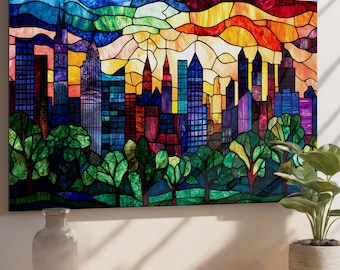 Paisaje urbano estilo vitral: arte mural de vidrio templado