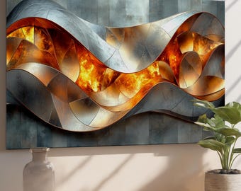 Abstract Flame Wave Tempered Glass Wall Art – Modern Metal Decor