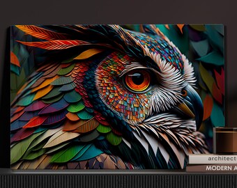 Colorful Owl Tempered Glass Wall Art - Vibrant Animal Design - Modern Home Decor