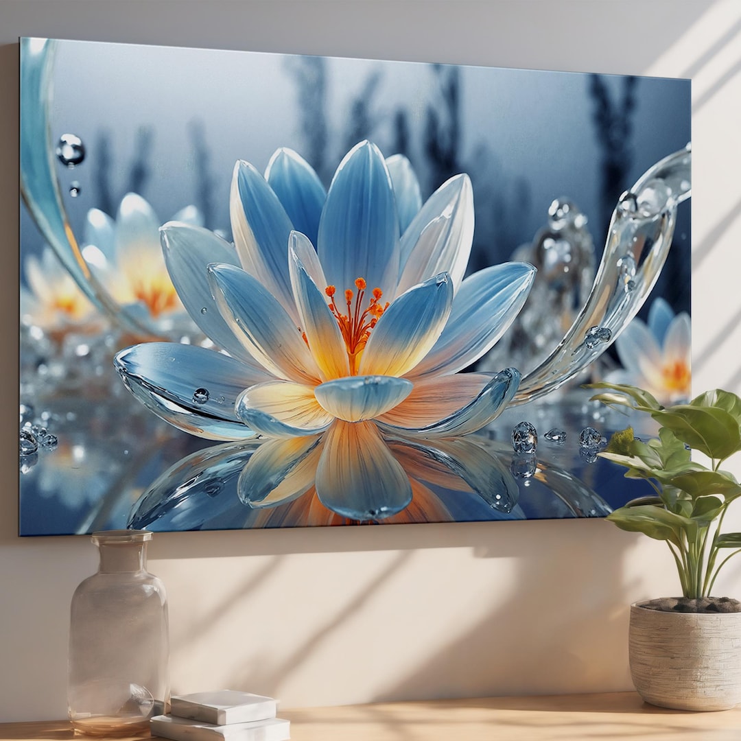 Lotus Flower Tempered Glass Wall Art – Elegant Water Lily Zen Decor - Etsy