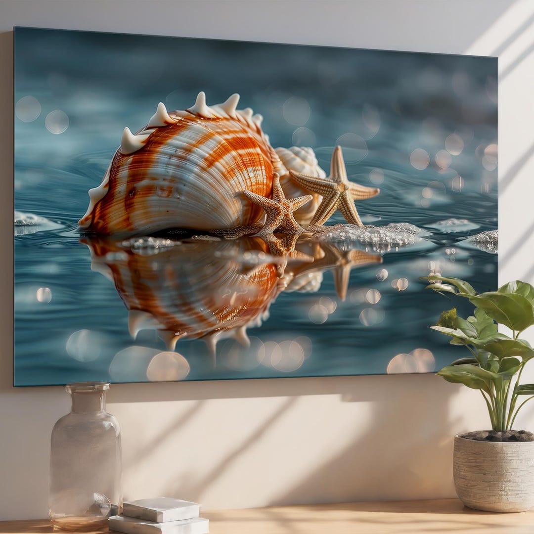 Seashell Tempered Glass Wall Art - Coastal Ocean Decor - Starfish and ...