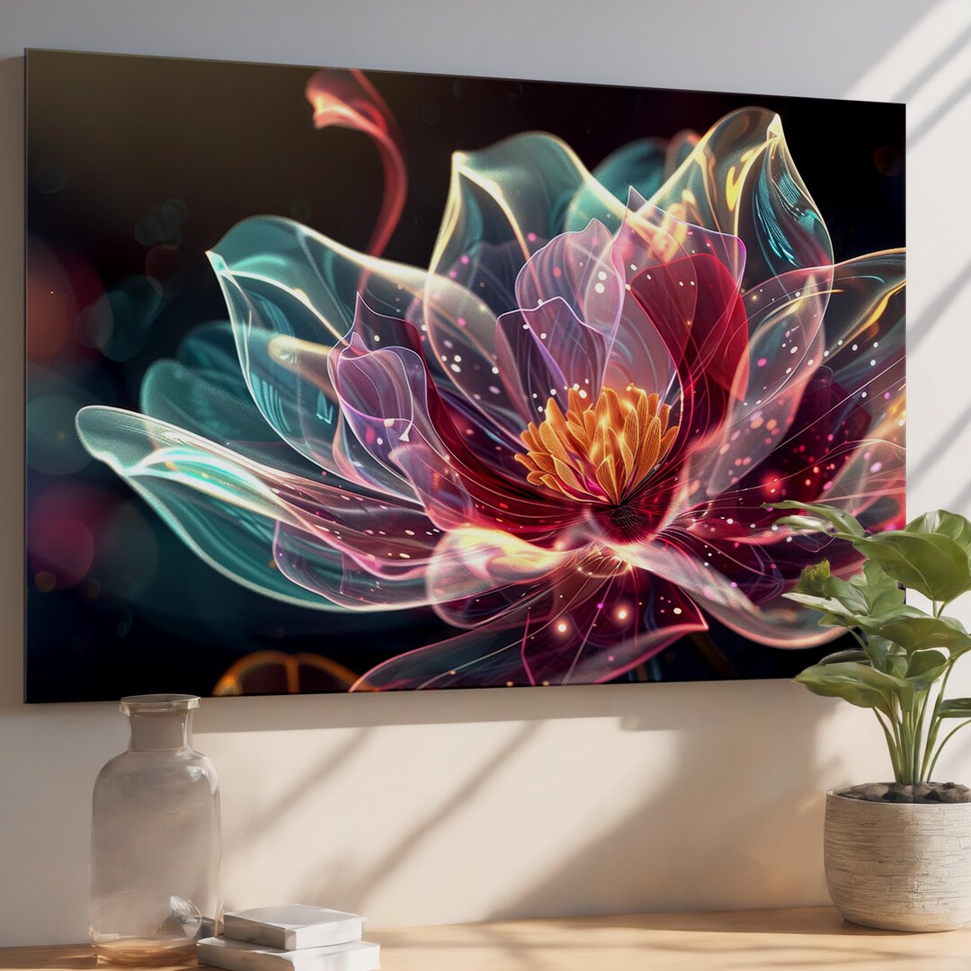 Abstract Glowing Flower Tempered Glass Wall Art – Luminous Floral ...