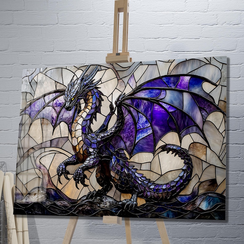 Dragon Stained Glass Style Wall Art – Tempered Glass Fantasy Decor - Etsy