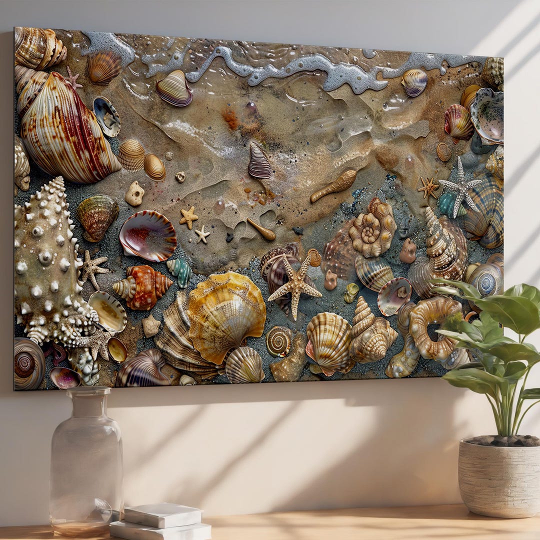 Starfish & Seashell Beach Tempered Glass Wall Art - Modern Coastal ...