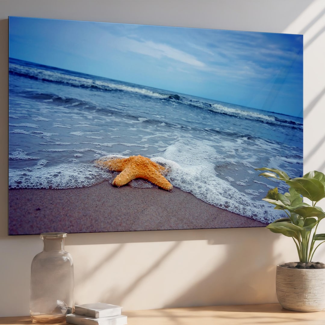 Starfish Beach Tempered Glass Wall Art - Coastal Ocean Decor ...