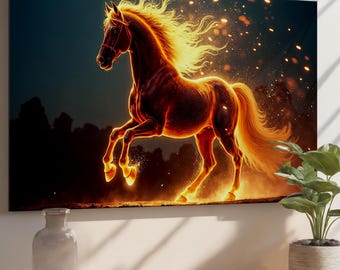 Fiery Horse Tempered Glass Wall Art - Dynamic Animal Print - Modern Home Decor